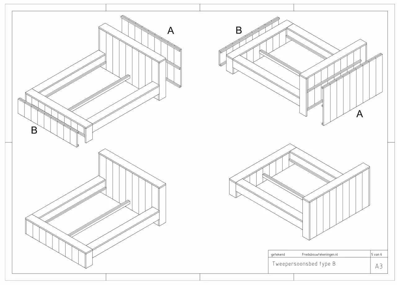 tweepersoonsbed steigerhout bouwtekening