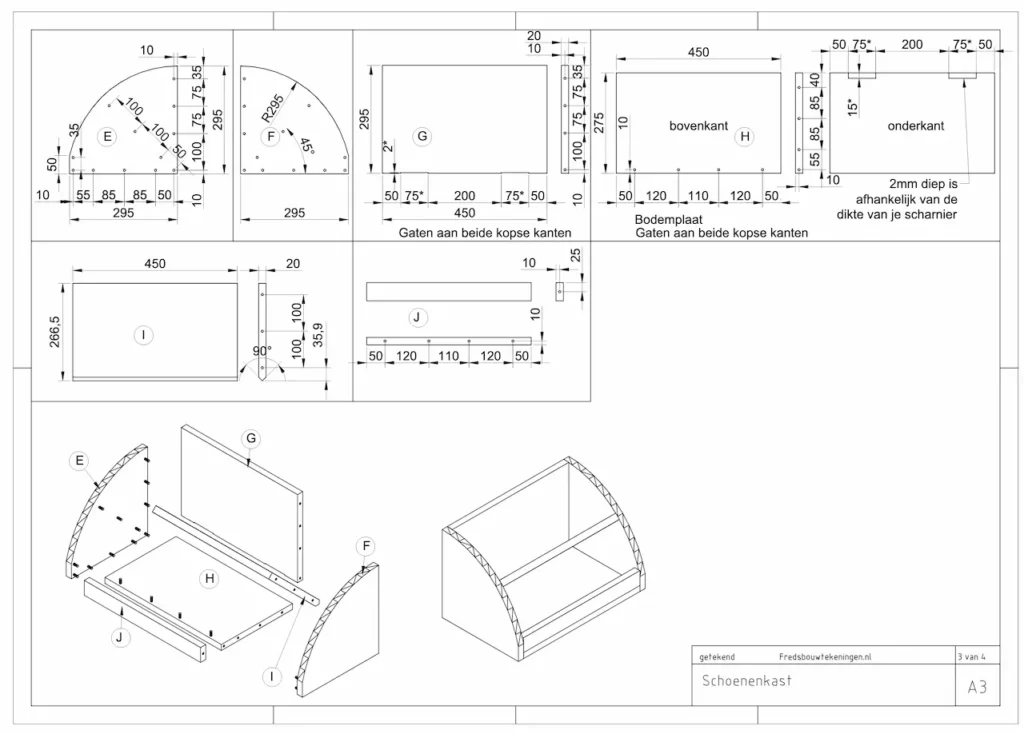 draaideur schoenenkast maken bouwtekening