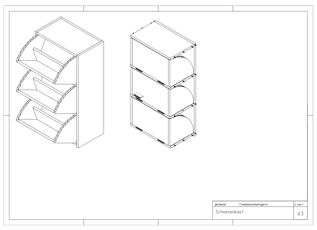schoenenkast met draaideuren bouwtekening