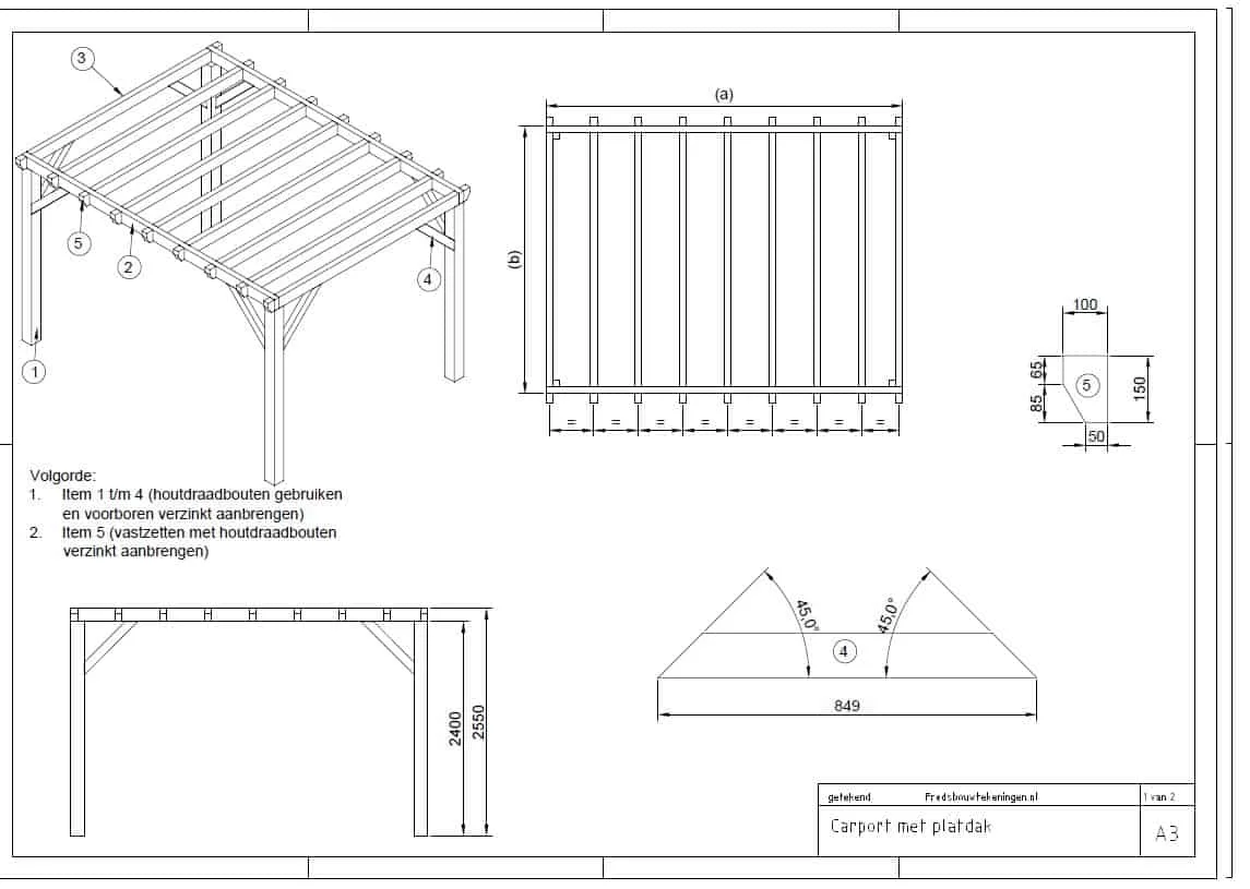 bouwtekening carport pdf (met platte dak)